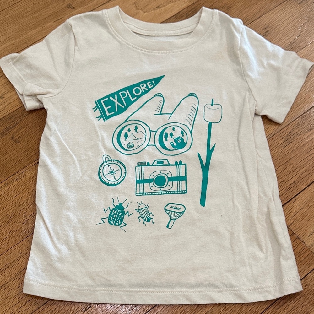 Cat & Jack Cream Tee with Teal Explore Graphic